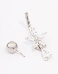 Surgical Steel Cubic Zirconia Flower Pear Belly Ring - link has visual effect only