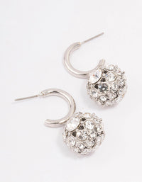 Rhodium Glamorous Ball Drop Huggie Earrings - link has visual effect only