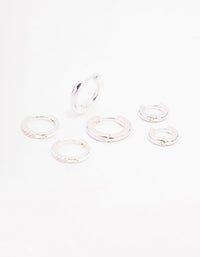 Rhodium Cubic Zirconia Minimal Huggie Hoop Earrings 3-Pack - link has visual effect only