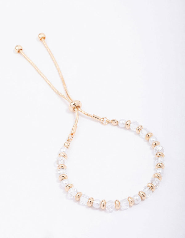 Gold Mixed Pearl & Facet Toggle Bracelet